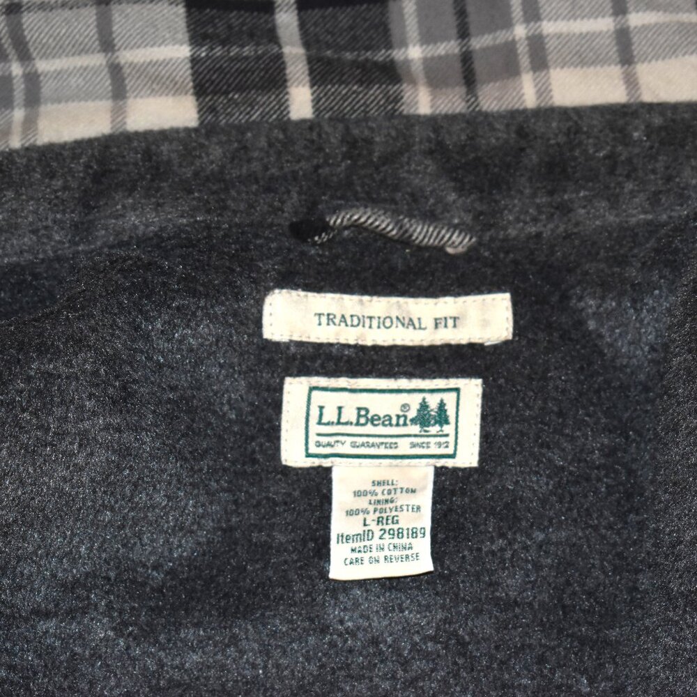 L.L. Bean Fleece Lined Gray Plaid Flannel Shacket Shirt Jacket Sz L - Picture 5 of 5